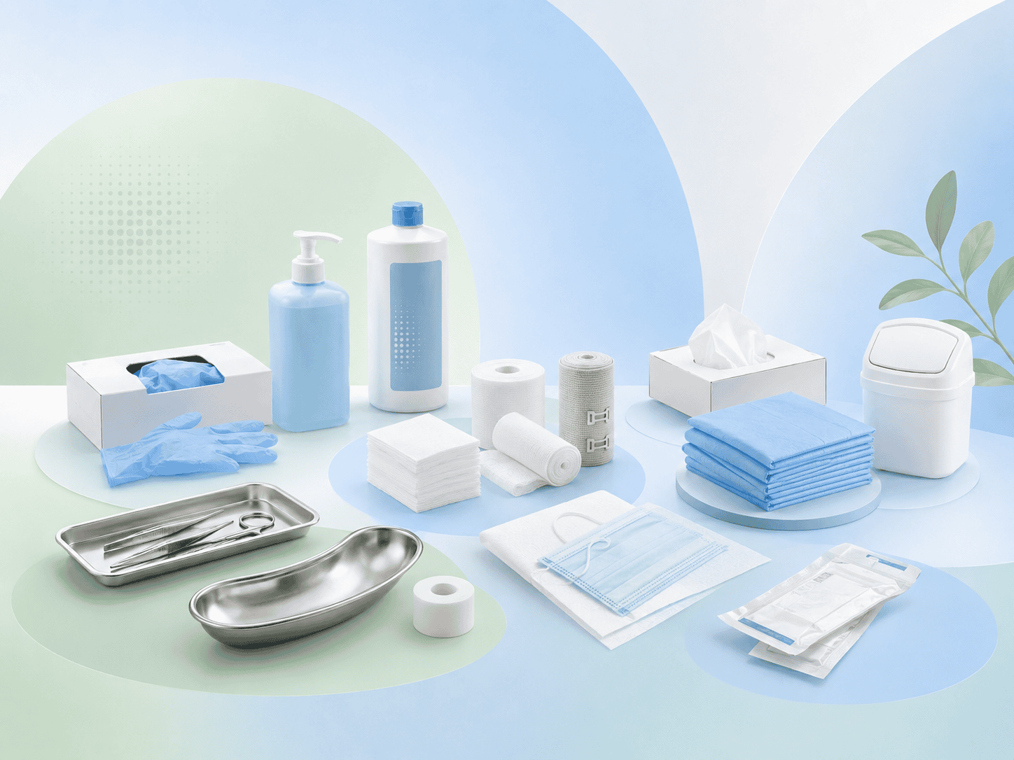 Praxis- und Sprechstundenbedarf mit Verbandsmaterial, Desinfektion, Handschuhen und medizinischen Verbrauchsmaterialien